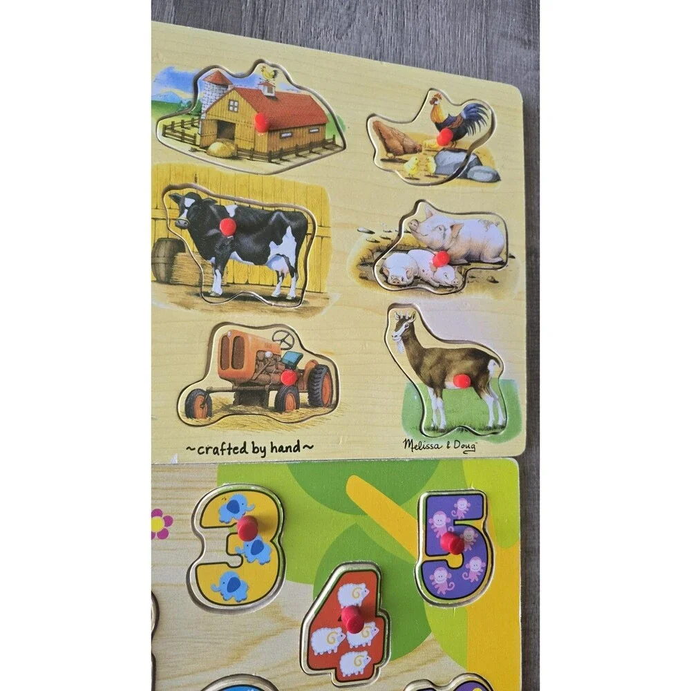 3 Quality Wooden Peg puzzles Animals & Numbers ~ Learning